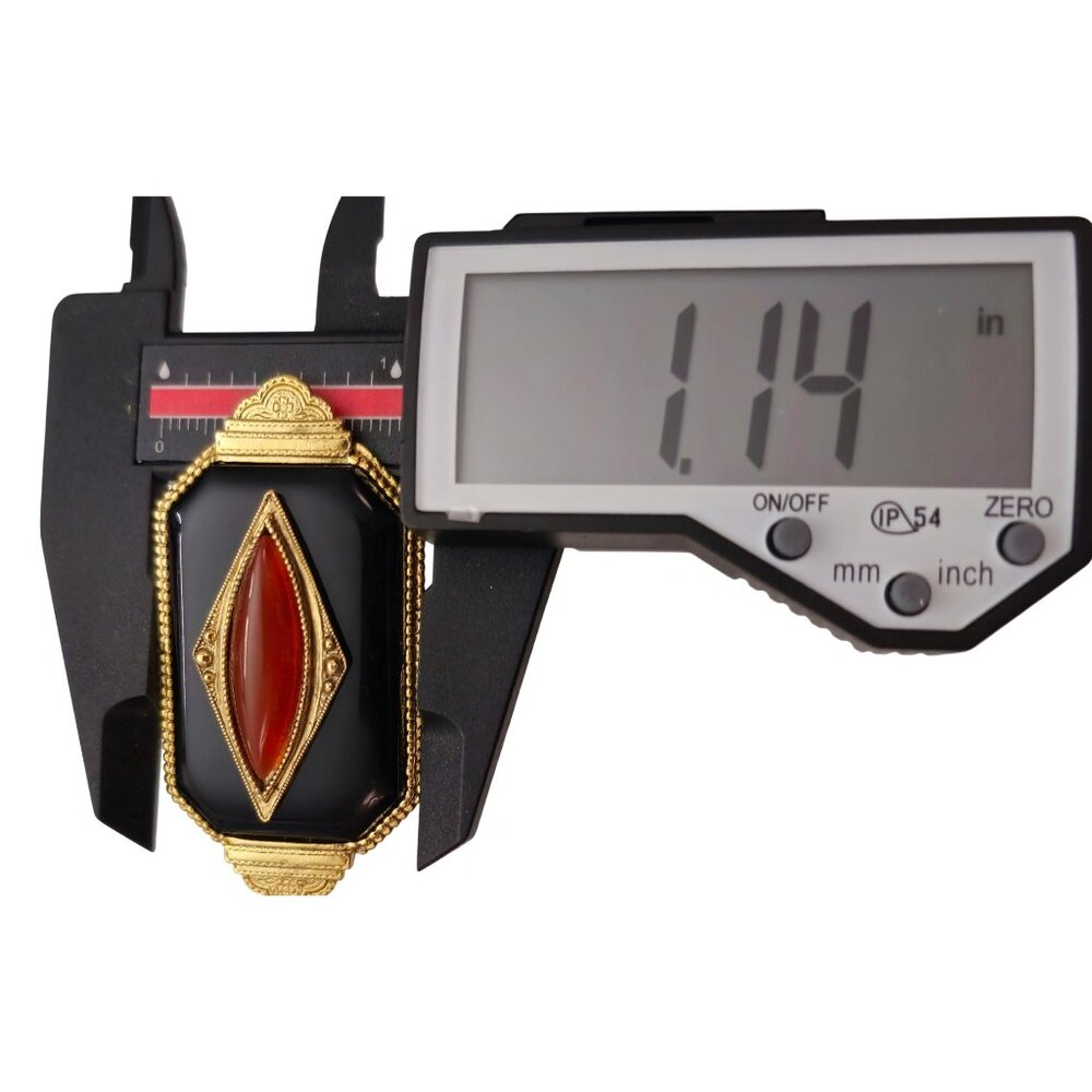 1928 Brand Art Deco Style Oval Cornelian Glass Bar Brooch Black Lucite Pin C867 - Picture 8 of 9